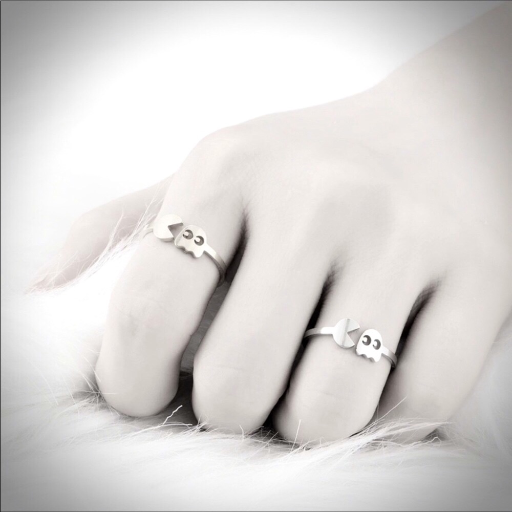 Silver Stainless Steel Pac Man Adjustable Ring